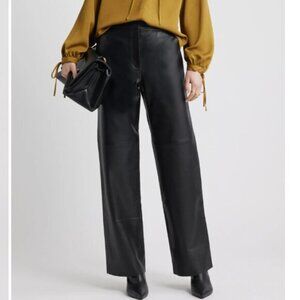 Newport News Leather Pants Womens 10 Black High Waisted Front Zip Straight Leg